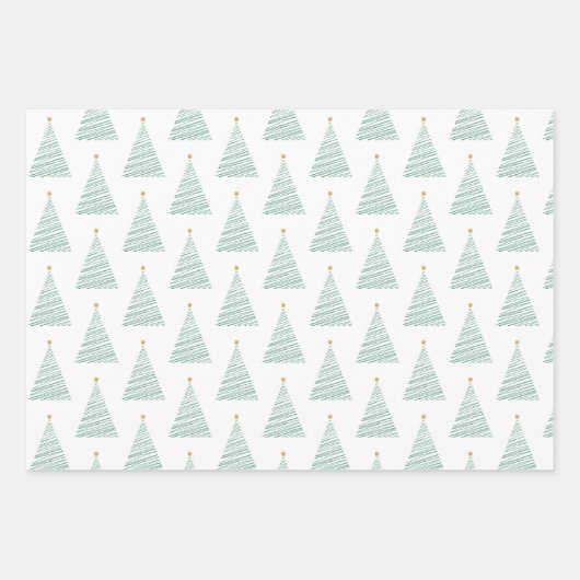 Groene, gouden en zwarte lijn kerstbomen inpakpapier vel (Voorkant)