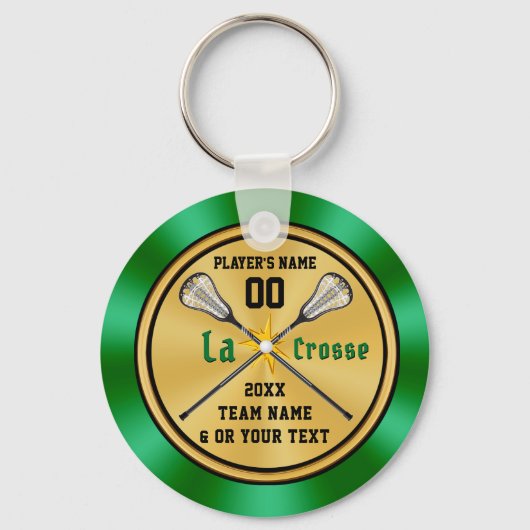 Groene, gouden en zwarte zeep Lacrosse Gift Ideeën Sleutelhanger (Voorkant)