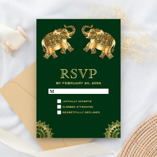 Groene Gouden Etnische Olifanten Indiase RSVP Kaartje