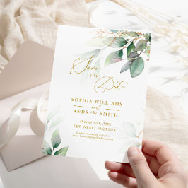 Groene & Gouden Eucalyptus Save the Date uitnodigi Kaart