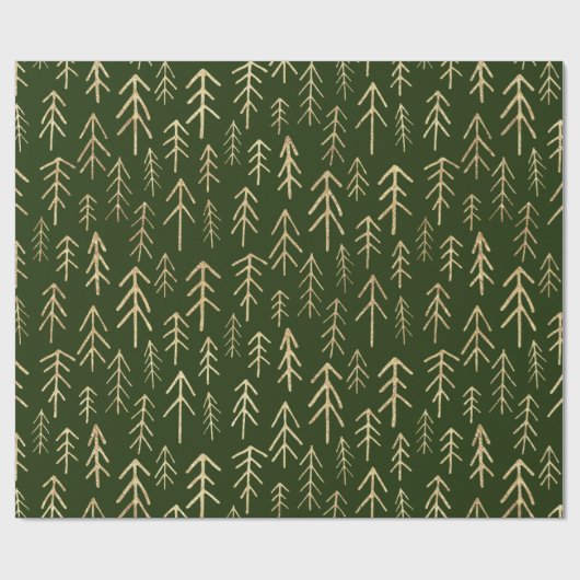 Groene gouden feestdag - Boom Patroon Cadeaupapier (Vlak)