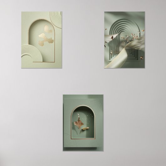 Groene & Gouden Folie Minimalistische Muurkunst Muurkunst Sets (Voorkant)