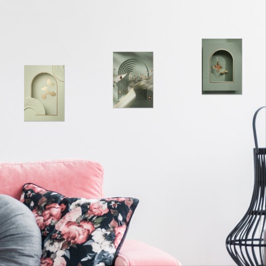 Groene & Gouden Folie Minimalistische Muurkunst Muurkunst Sets (Woonkamer)