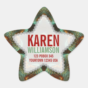 Groene & Gouden Fractal Art Aangepaste Naam Star S Ster Sticker