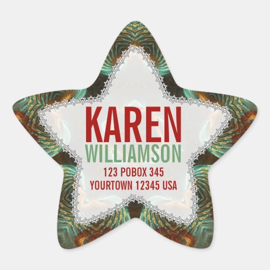 Groene & Gouden Fractale Kunst Aangepaste Naam Ste Ster Sticker (Voorkant)