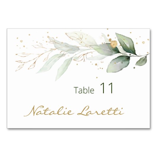 Groene gouden gebladerte Place Card Table Kaart (Voorkant)
