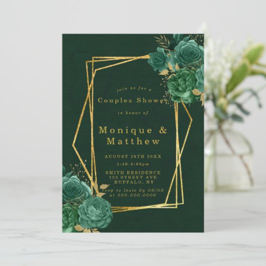Groene gouden geometrische Floral Couples Shower I (Staand voorkant)