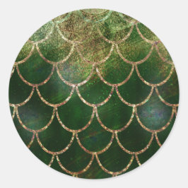 Groene & Gouden Glanzende Meermijn Schubben Ronde Sticker