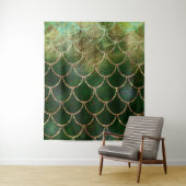 Groene & Gouden Glanzende Meerminnen Schubben Wandkleed (In situ)