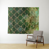 Groene & Gouden Glanzende Meerminnen Schubben Wandkleed (In Situ (horizontaal))