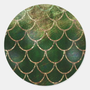 Groene & Gouden Glinsterende Zeemeermin Vissen Sch Ronde Sticker