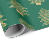 Groene Gouden Glitter Kerstbomen Cadeaupapier (Rol Hoek)