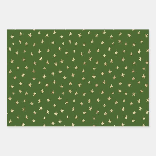 Groene gouden hartsterren cirkels willekeurige pat inpakpapier vel (Voorkant 3)