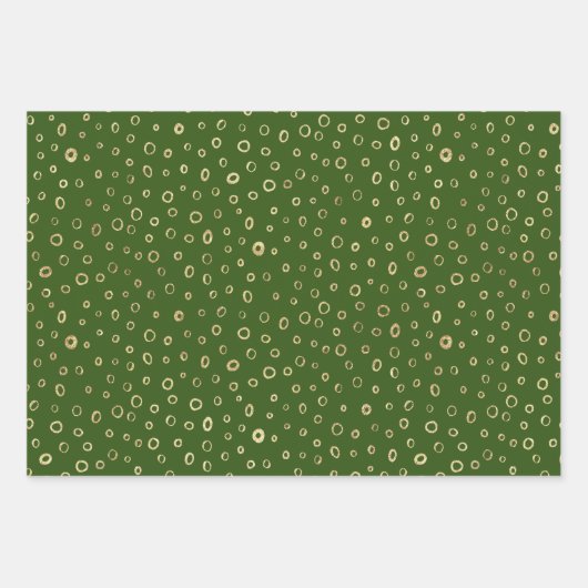 Groene gouden hartsterren cirkels willekeurige pat inpakpapier vel (Voorkant 2)