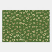 Groene gouden hartsterren cirkels willekeurige pat inpakpapier vel (Voorkant)