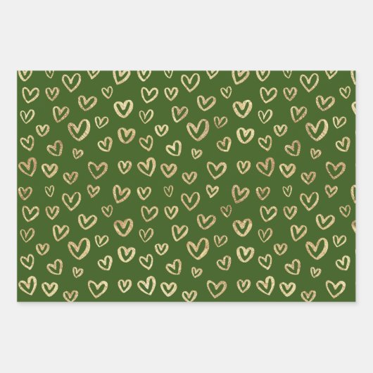 Groene gouden hartsterren cirkels willekeurige pat inpakpapier vel (Voorkant)