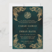 Groene Gouden Hoek Islamitische Moslim Bruiloft Kaart (Voorkant)