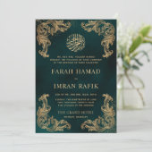 Groene Gouden Hoek Islamitische Moslim Bruiloft Kaart (Staand voorkant)