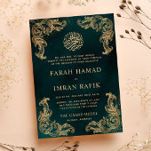 Groene Gouden Hoek Islamitische Moslim Bruiloft Kaart