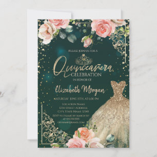 Groene gouden jurk tiara,Diamanten Rozen Quinceañe Kaart