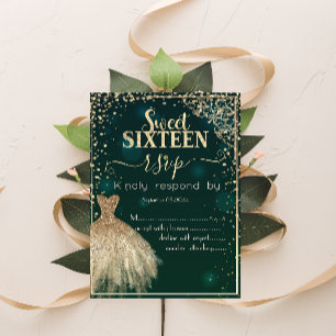 Groene Gouden Jurk Tiara,Diamanten Sweet 16 RSVP Kaart