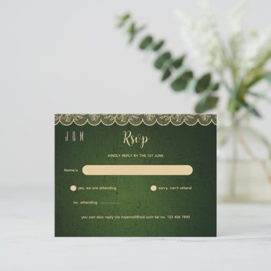 Groene Gouden Kant Trouw RSVP Voor Bijpassende Uit Briefkaart (Staand voorkant)