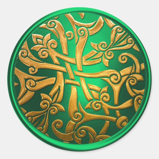 Groene Gouden Keltische Damast Enveloppe Zegel (Voorkant)