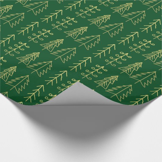 Groene gouden kerstbomen Pattern Modern Cadeaupapier (Hoek)