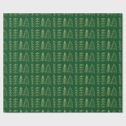 Groene gouden kerstbomen Pattern Modern Cadeaupapier (Vlak)