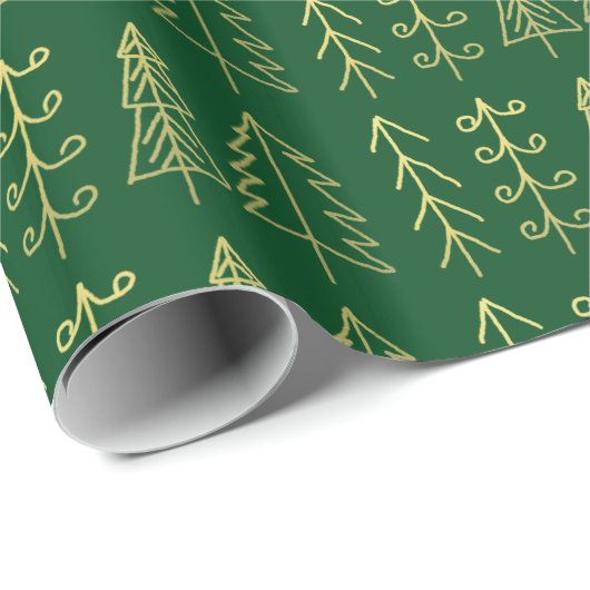 Groene gouden kerstbomen Pattern Modern Cadeaupapier (Rol Hoek)