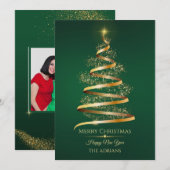 Groene gouden kerstboom met sprankelend licht feestdagenkaart (Voorkant / Achterkant)