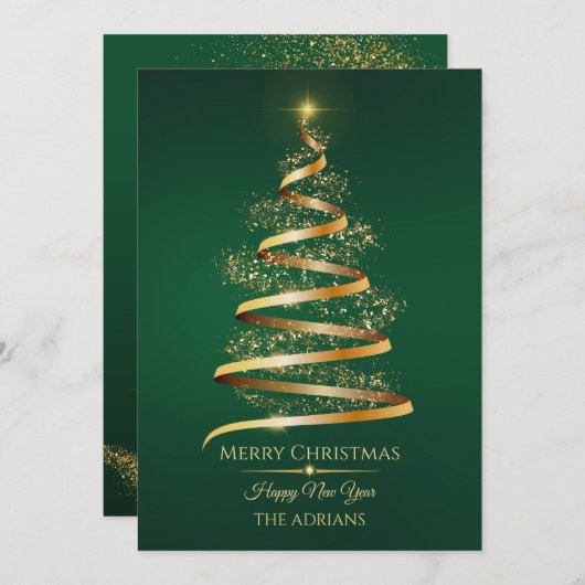 Groene gouden kerstboom met sprankelend licht feestdagenkaart (Voorkant / Achterkant)