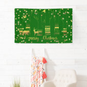 Groene gouden kerstboomgaard Confetti Spandoek (Insitu)