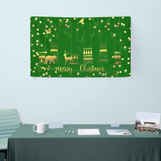 Groene gouden kerstboomgaard Confetti Spandoek (Beurs)