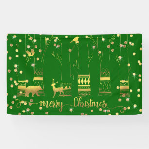 Groene gouden kerstboomgaard Confetti Spandoek