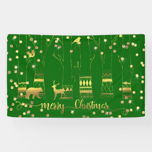 Groene gouden kerstboomgaard Confetti Spandoek (Horizontaal)