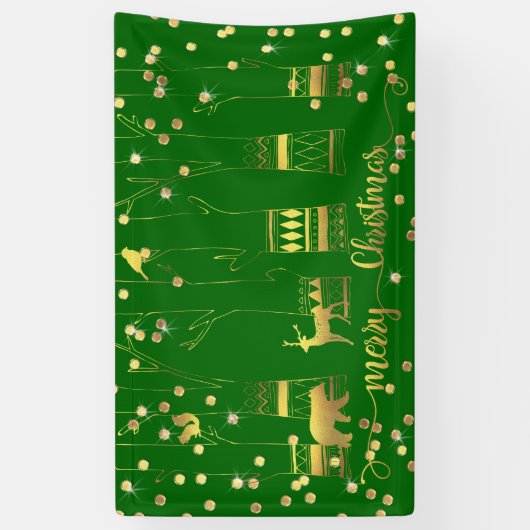 Groene gouden kerstboomgaard Confetti Spandoek (Verticaal)