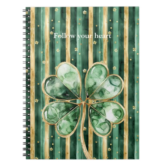 Groene Gouden Klaver Strepen Notitieboek (Voorkant)