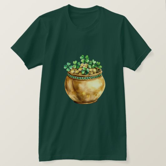 Groene Gouden Klaverblad Pot met Goud T-shirt (Design voorkant)