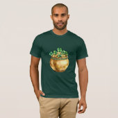 Groene Gouden Klaverblad Pot met Goud T-shirt (Voorkant volledig)