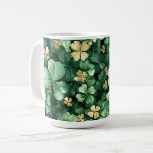 Groene Gouden Klavertjes St. Patrick's Day Koffiemok (Voorkant links)