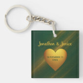 Groene & Gouden Koppelnamen & Trouwdatum Sleutelhanger (voorkant)