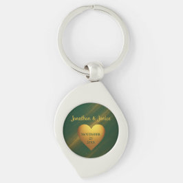 Groene & Gouden Koppelnamen & Trouwdatum Sleutelhanger