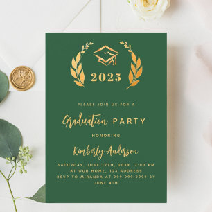 Groene gouden krans 2025 Graduation Party uitnodig