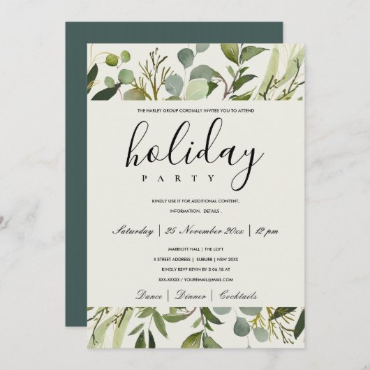 GROENE GOUDEN LOOF CORPORATE FEESTAVOND KAART (Voorkant / Achterkant)