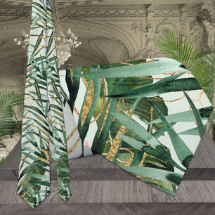 Groene & Gouden Majesty Palm Tropische Bruiloft Stropdas