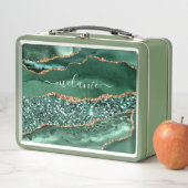 Groene gouden metalen lunchbox met aangepaste naam (In situ)