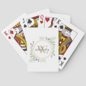 Groene Gouden Monogram Elegante Script Pokerkaarten (Achterkant)