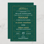 Groene & gouden moslim bruiloft uitnodigen kaart (Voorkant / Achterkant)