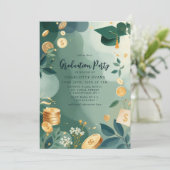 Groene Gouden Munten Financiën Afstudeerfeest Foto Kaart (Staand voorkant)